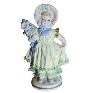 Vintage Sweet Girl Figurine Hand-Painted Pastel Dress Collectible 5" Tall Made I